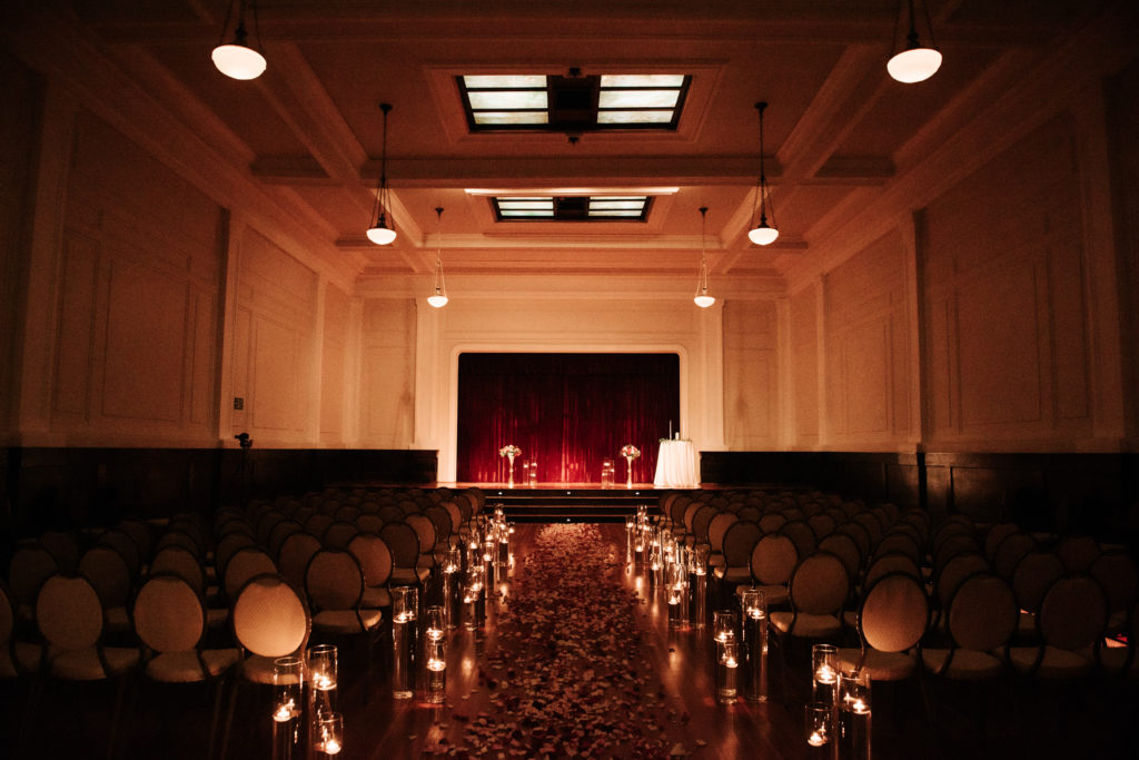Centralia Ballroom ceremony location with beautiful ambient candle light